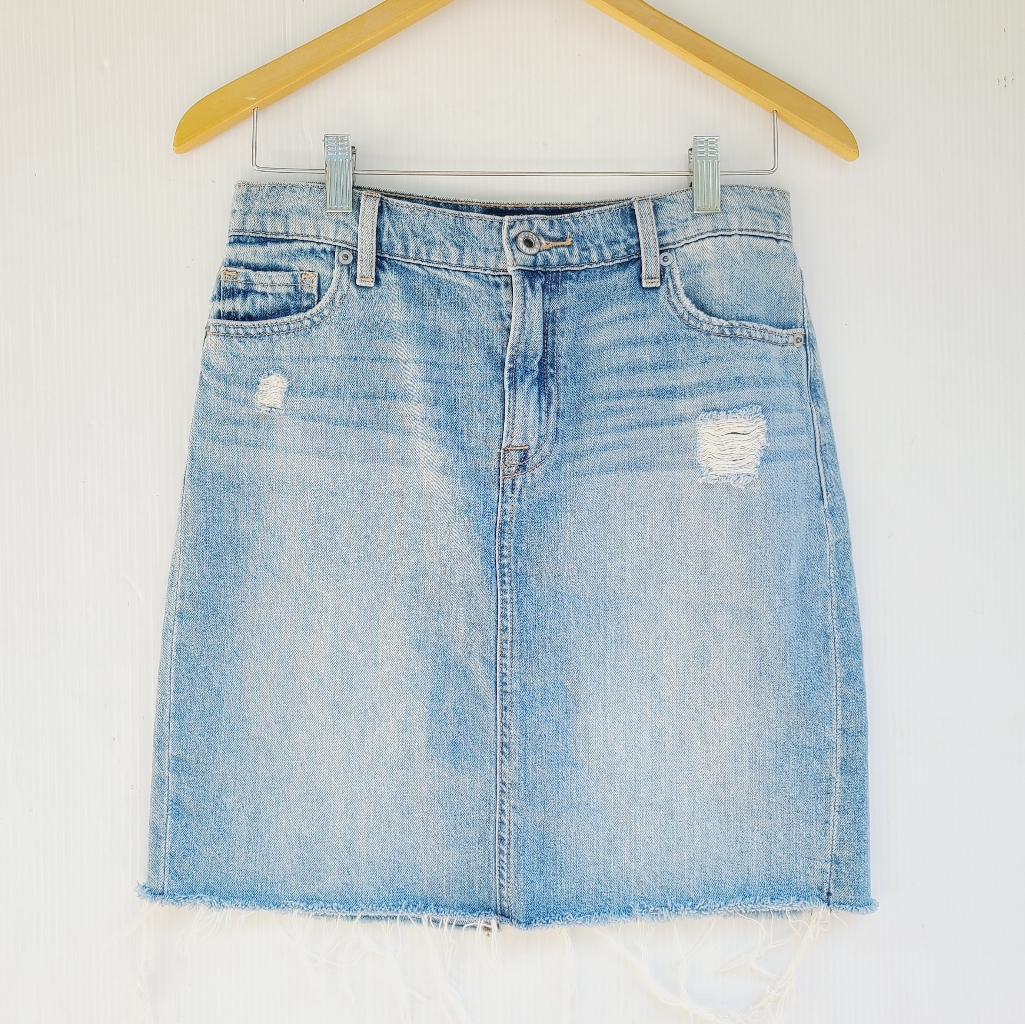 Lucky Brand High Rise Distressed Lightwash Denim Pencil Skirt